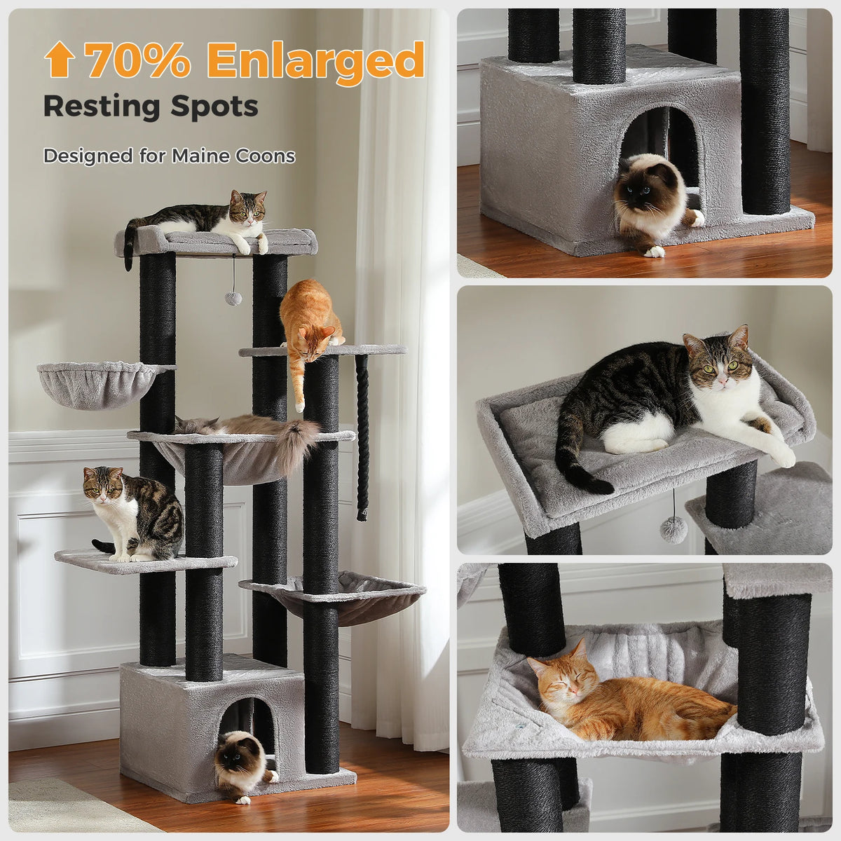 PAWZ Road Multi-Level Cat Tree with Hammock and Sisal Posts