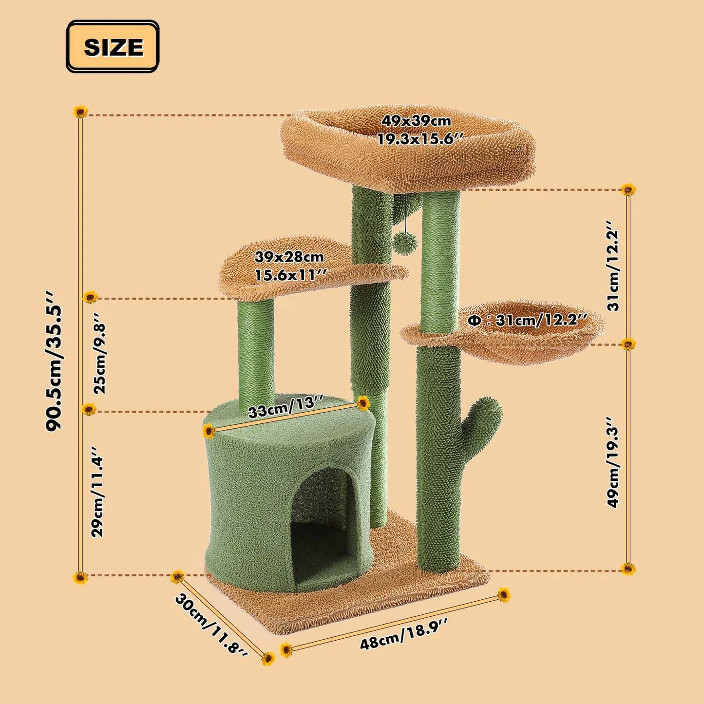 PAWZ Road Cat Tree Cactus Tower With Condo Nest Scratching Post