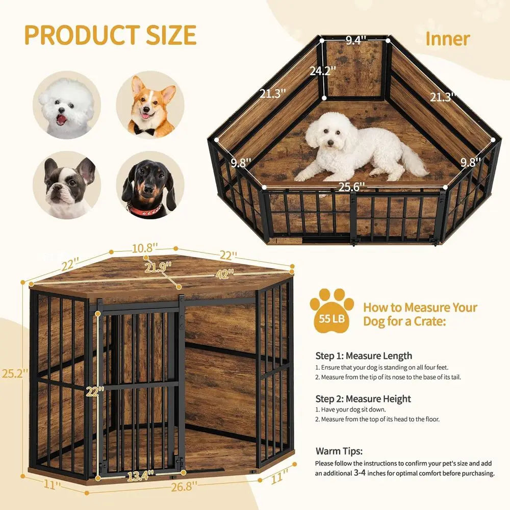 Corner Dog Crate Furniture With Barn Door Heavy Duty Indoor Kennel