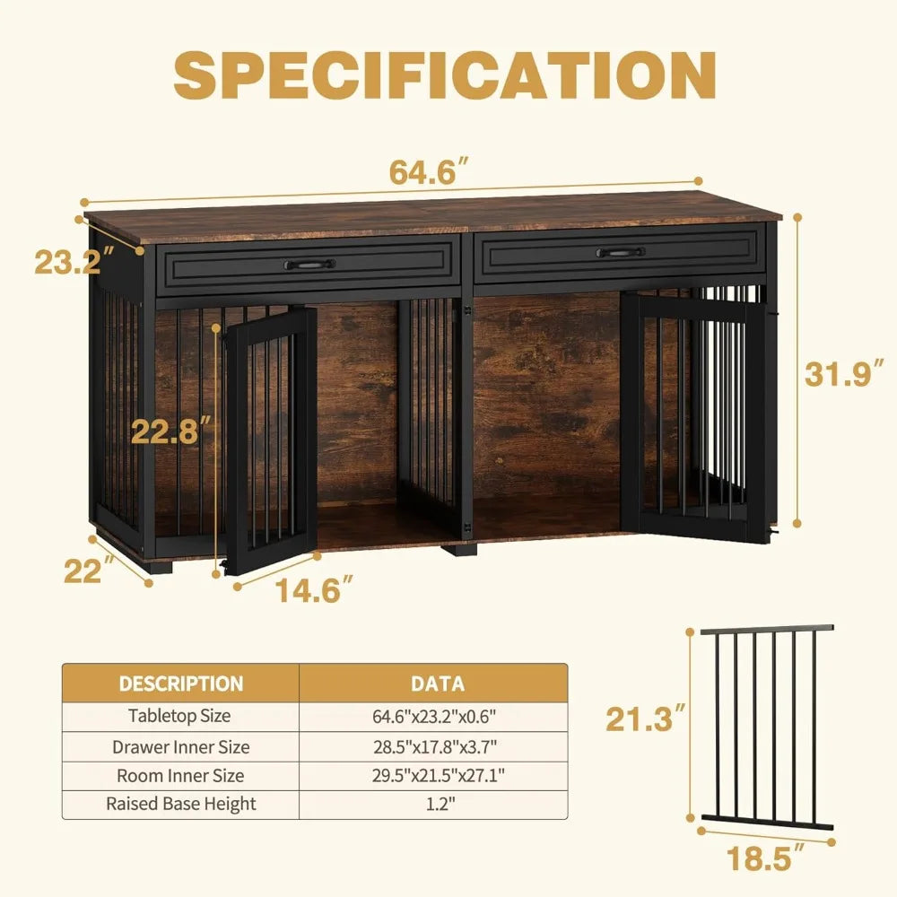 Wooden Dog Crate With Drawers And Divider Indoor Kennel