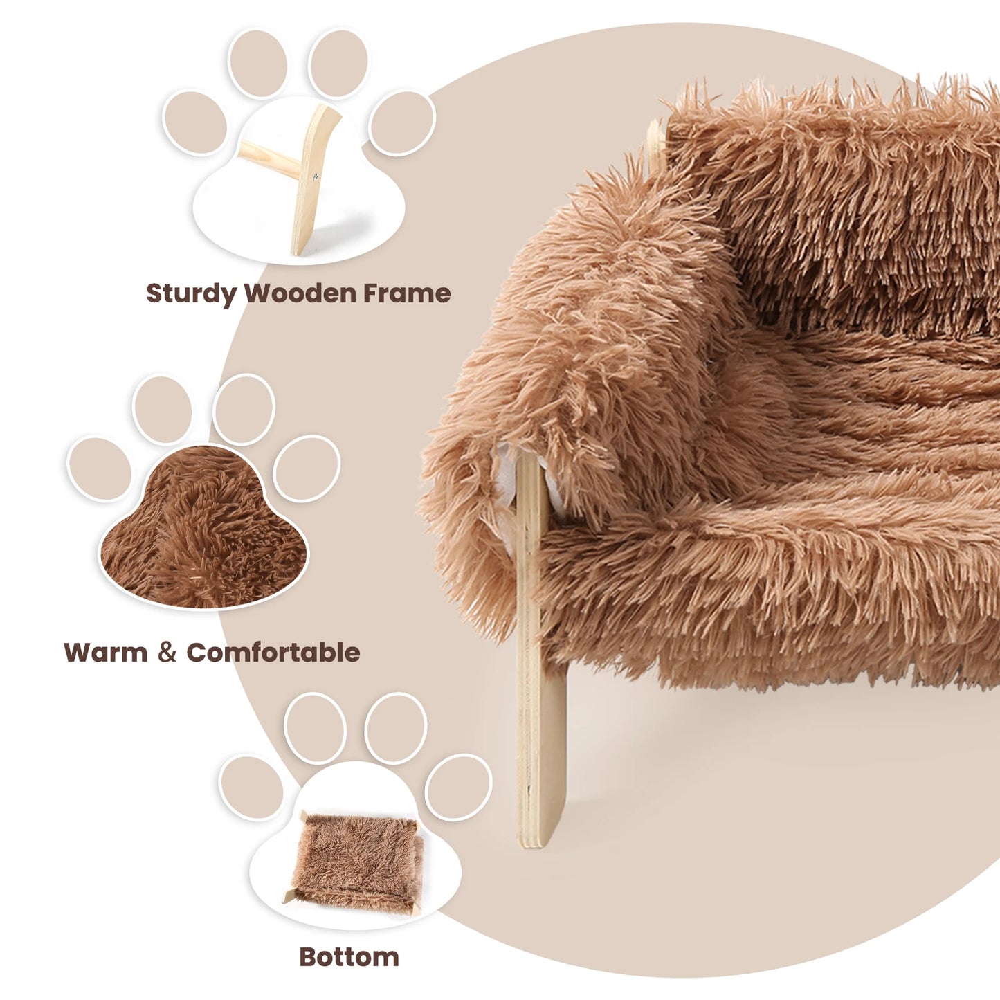 Raised Plush Cat Sofa Bed With Wooden Legs For Indoor Cats