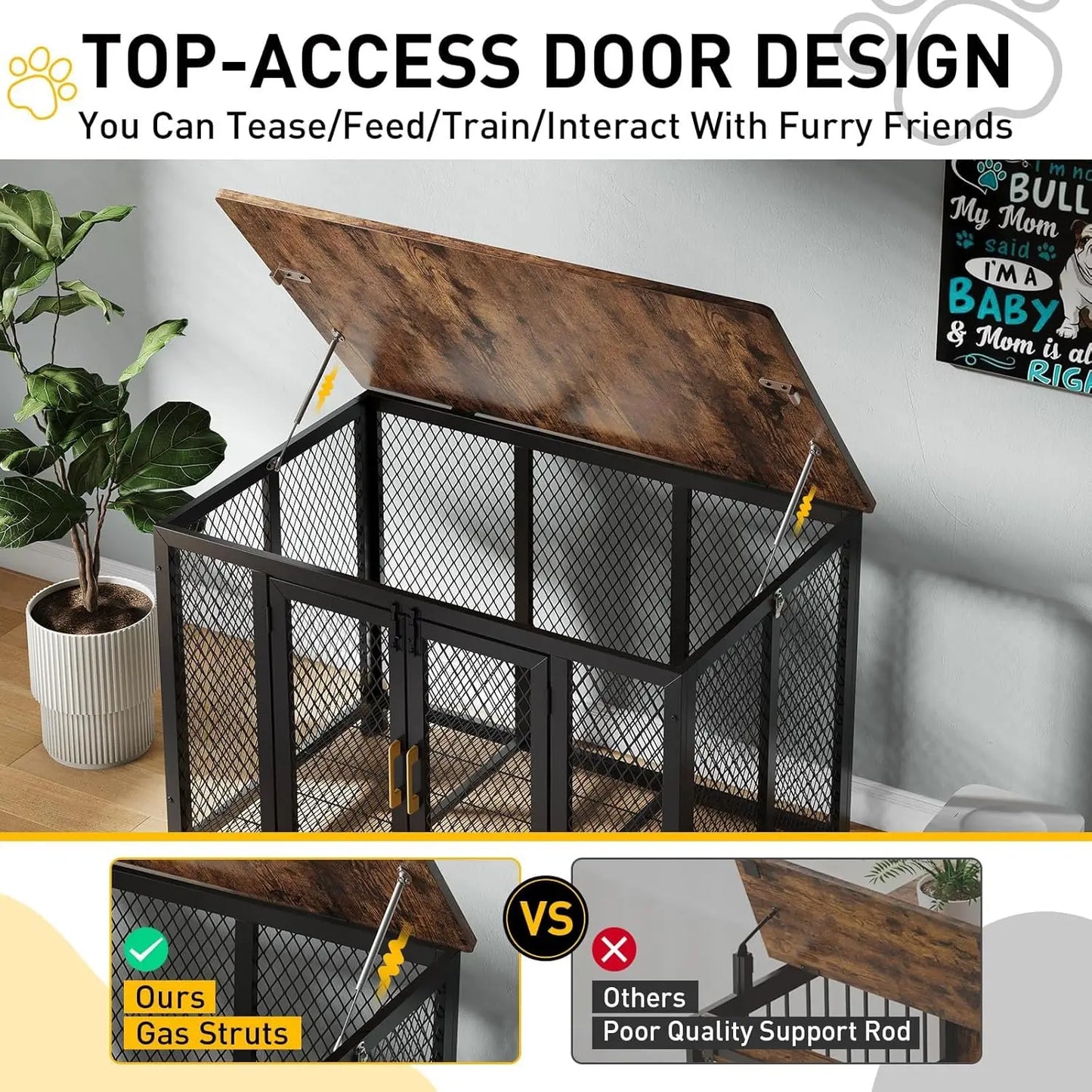 HiMISS Large Wooden Dog Crate Furniture With Top Access Door