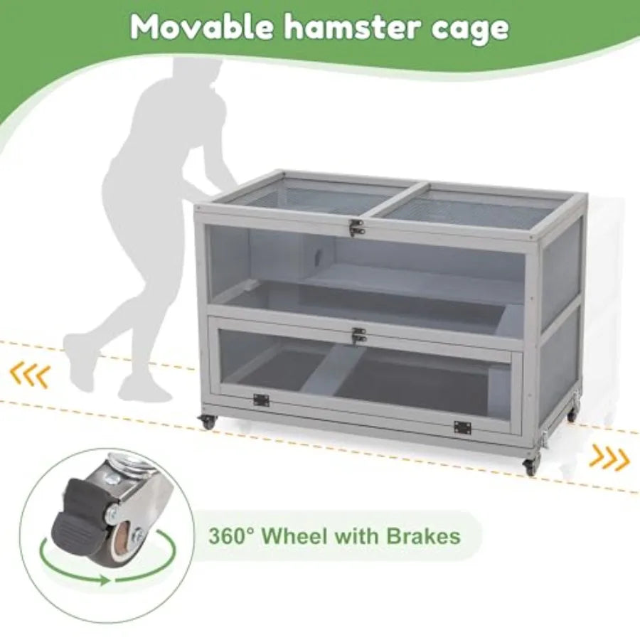 Three Tier Wooden Hamster Cage With Removable Ramps And Doors