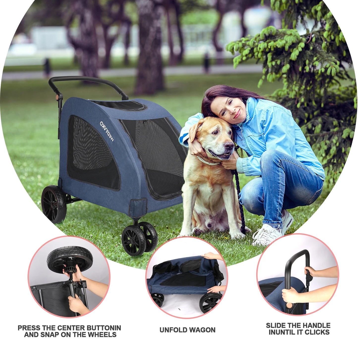 Heavy Duty Foldable Dog Stroller For Large Dogs 120 Lbs