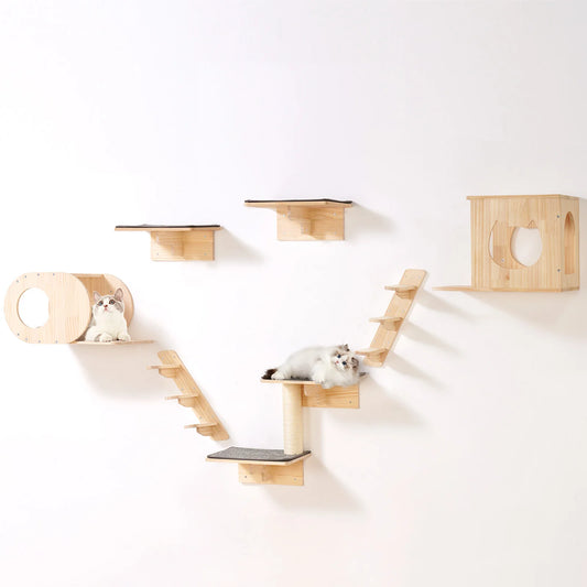 SucceBuy Wall Mounted Cat Shelves Kit With Jumping Boards Perches