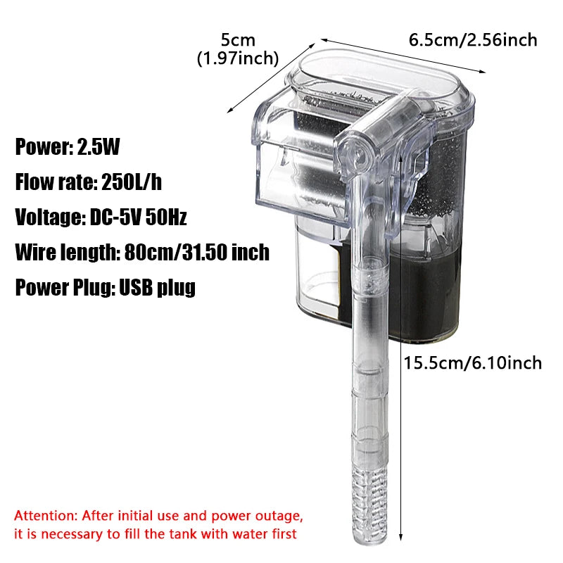 USB Suspended Mini Filter For Fish Tanks 2.5W USB Powered