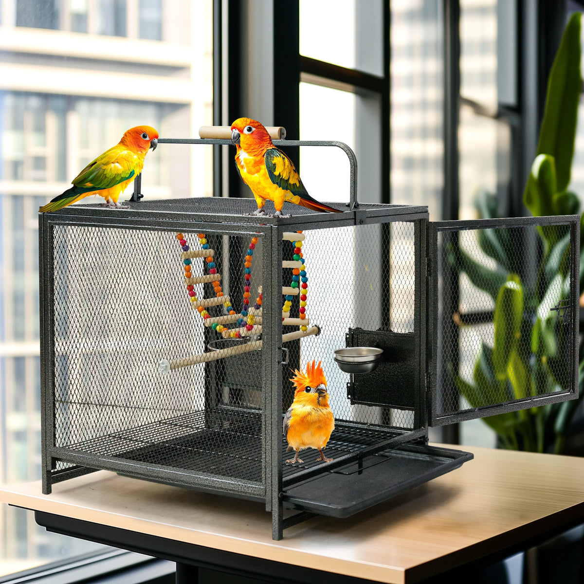 Large Metal Bird Cage for Cockatiels Parakeet Lovebirds Parrot Cage Flight Cage with Hammock Swing Toy and Perch Stand