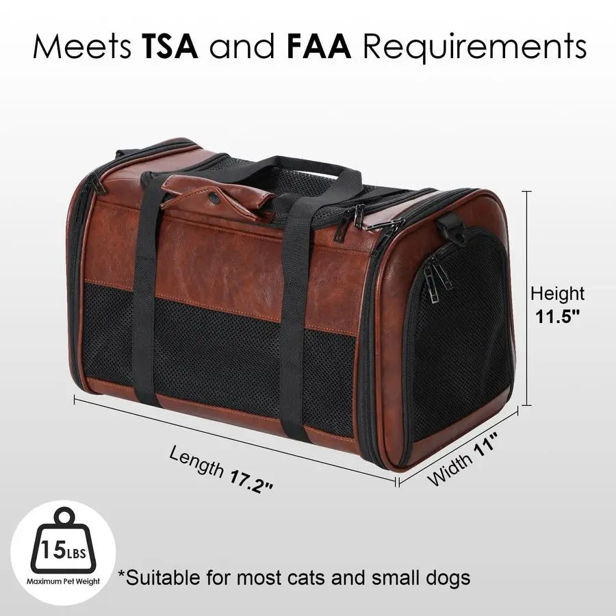 Leather Dog Carrier Airline Approved Soft Sided Pet Carrier