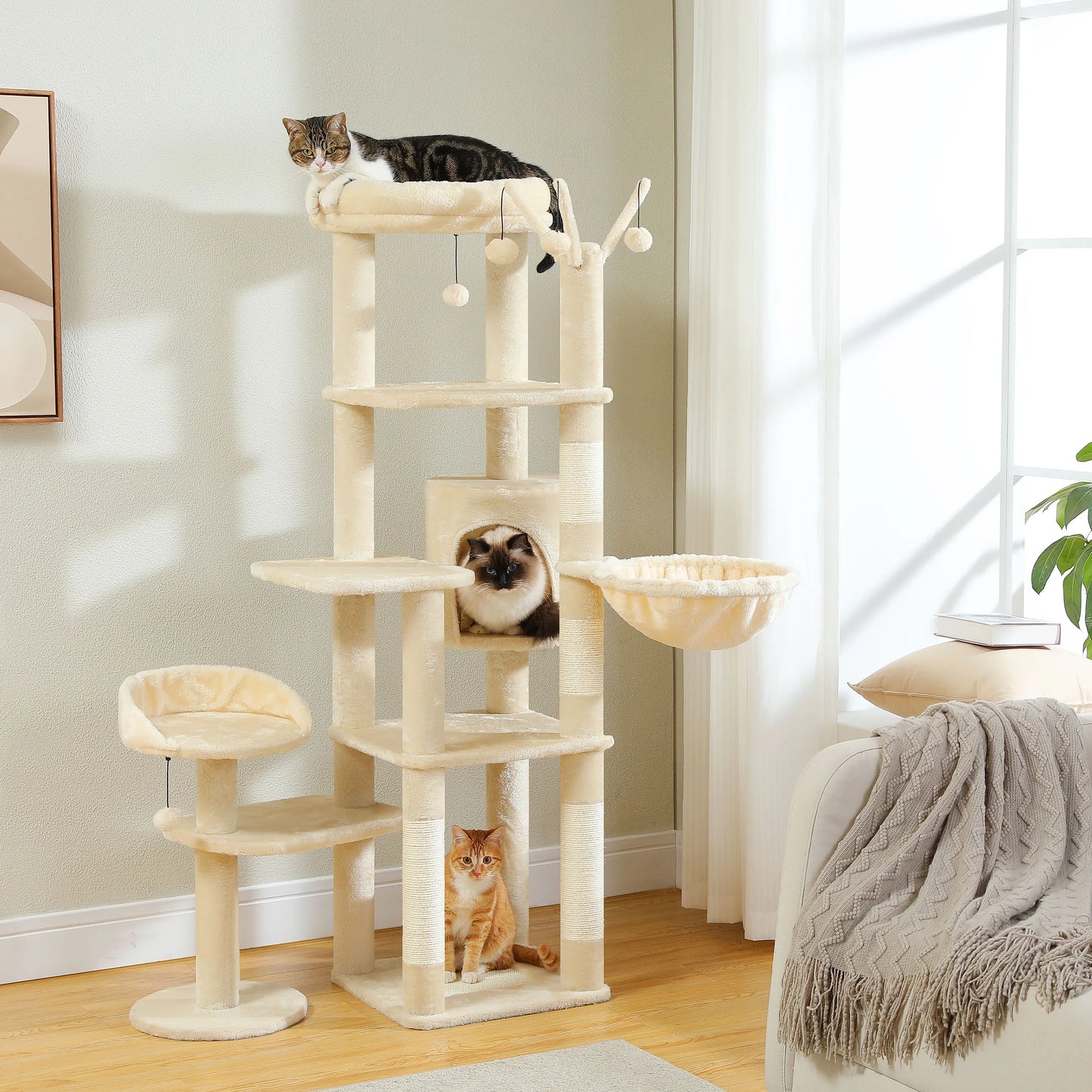 PEQULTI Multi-Level Cat Tree Tower With Scratching Posts Hammock