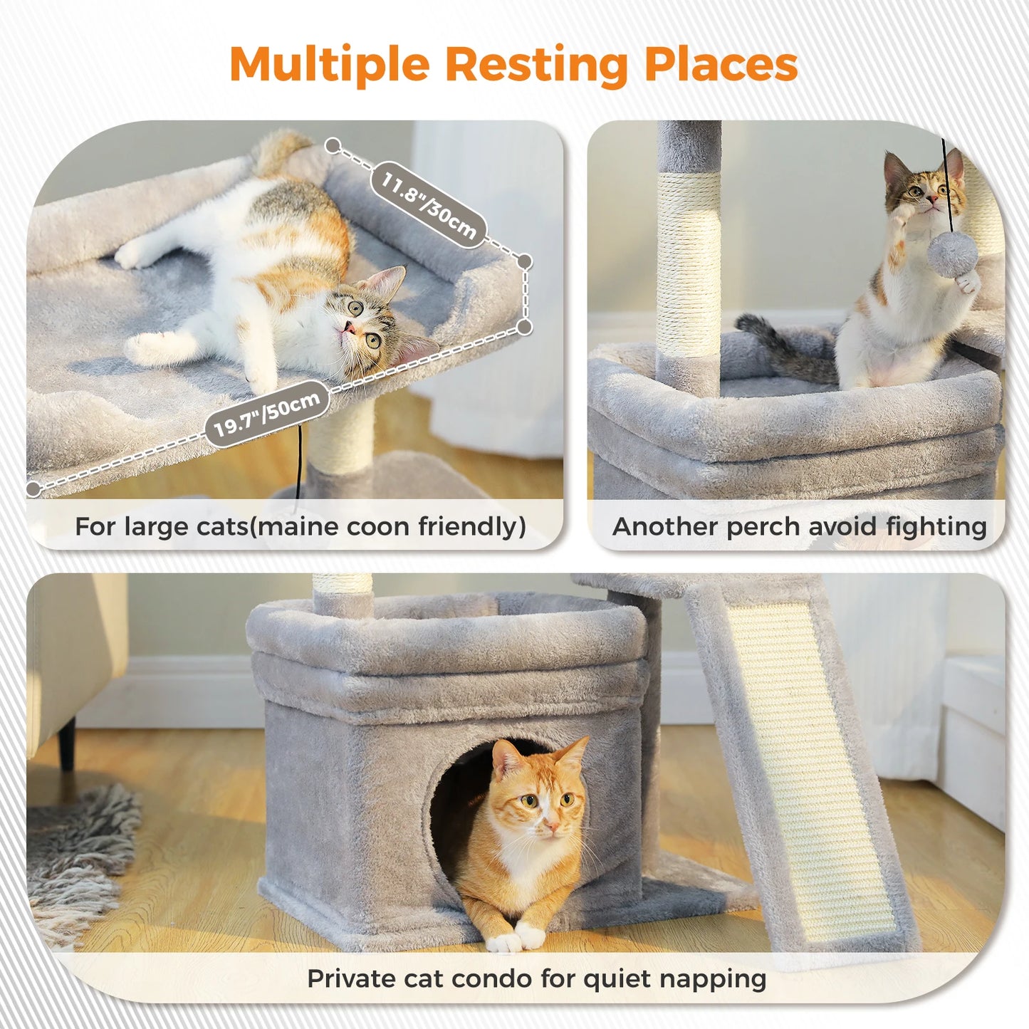 PAWZ Road Indoor Cat Tree With Three Tier And Sisal Scratching Post