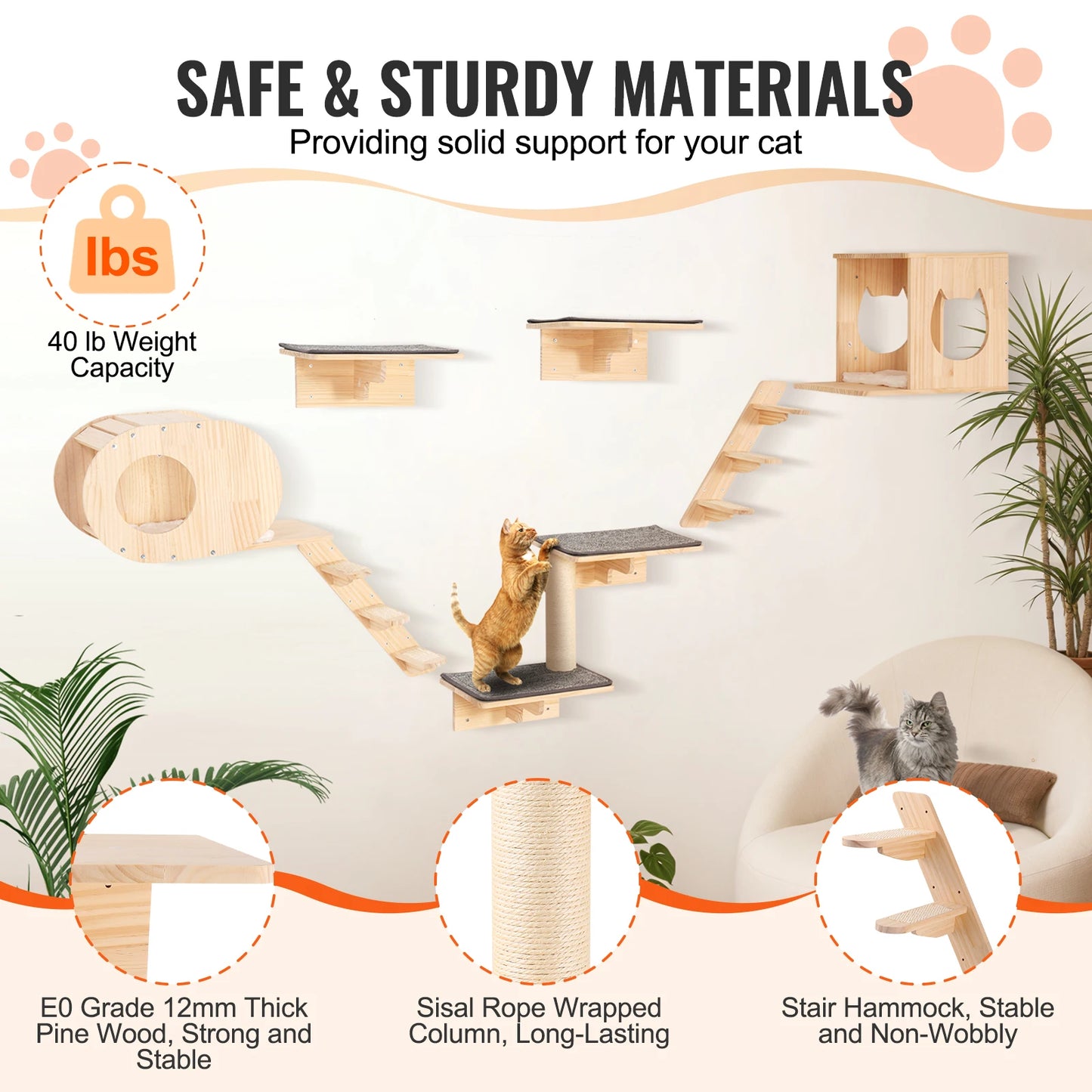 SucceBuy Wall Mounted Cat Shelves Kit With Jumping Boards Perches