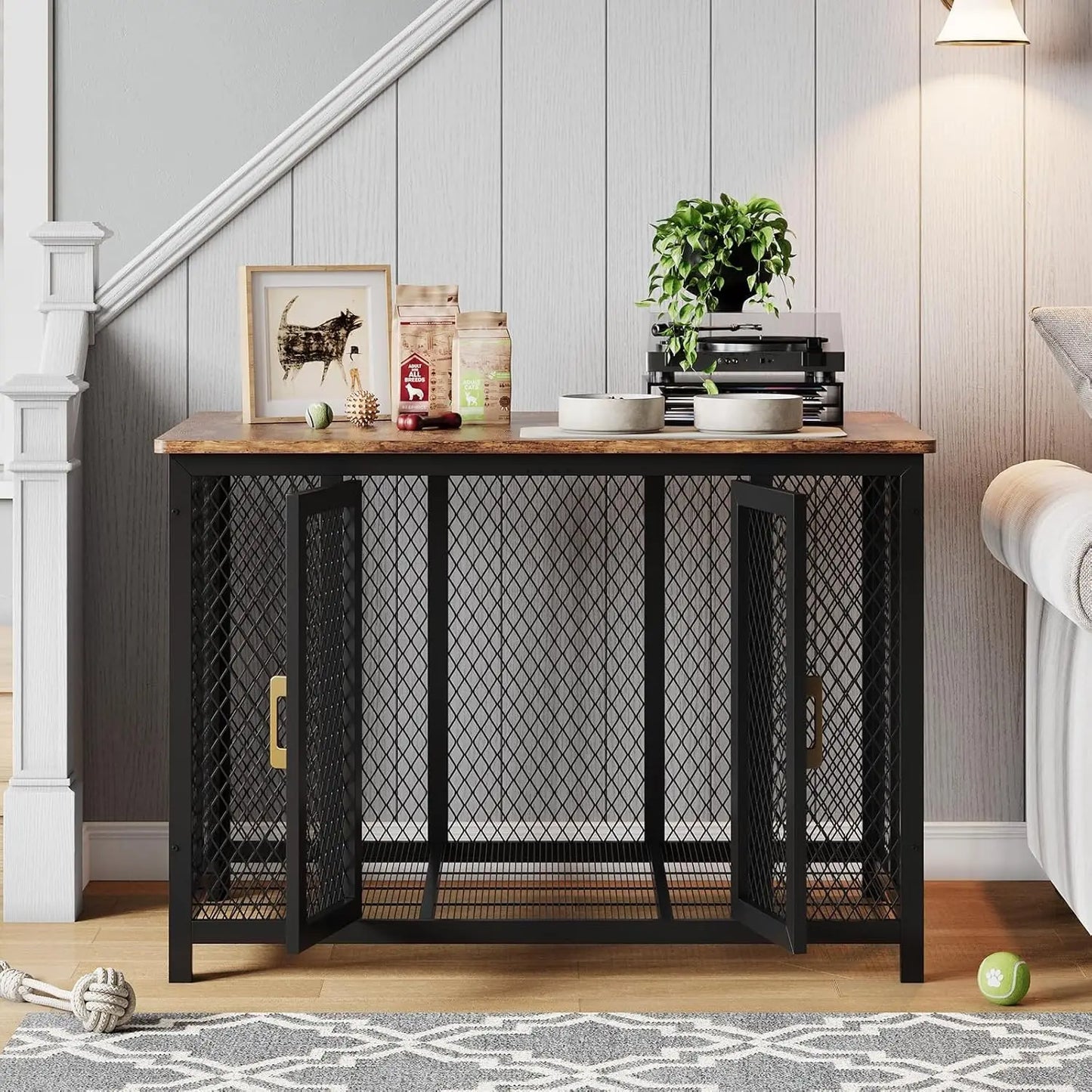 HiMISS Large Wooden Dog Crate Furniture With Top Access Door