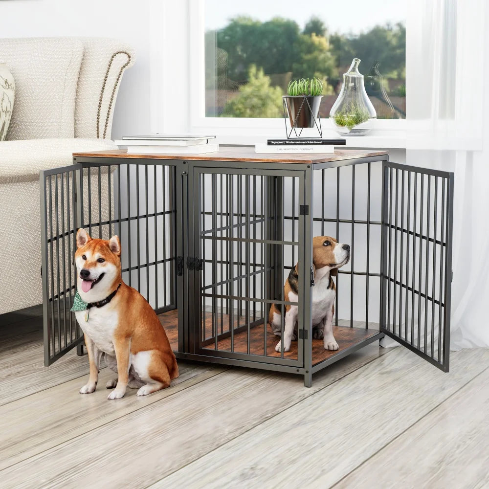 BORWART Spacious Double Dog Crate with Removable Divider Furniture Style