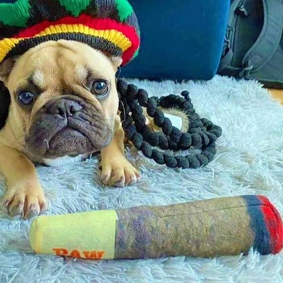 Funny Cigar Design Plush Squeaky Dog Toy For Chewing