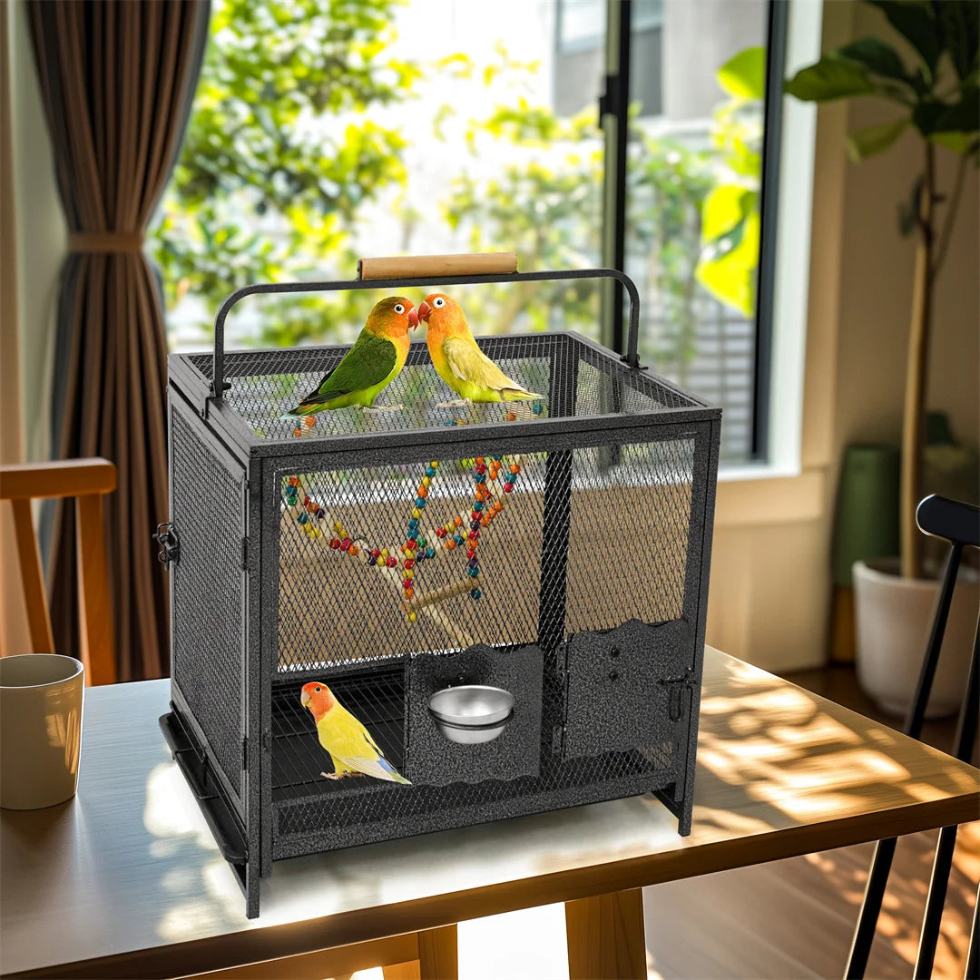 Portable Bird Cage Playpen Travel Carrier with Hammock And Toy Removable Tray for Small Pets - Outdoor And Indoor Use