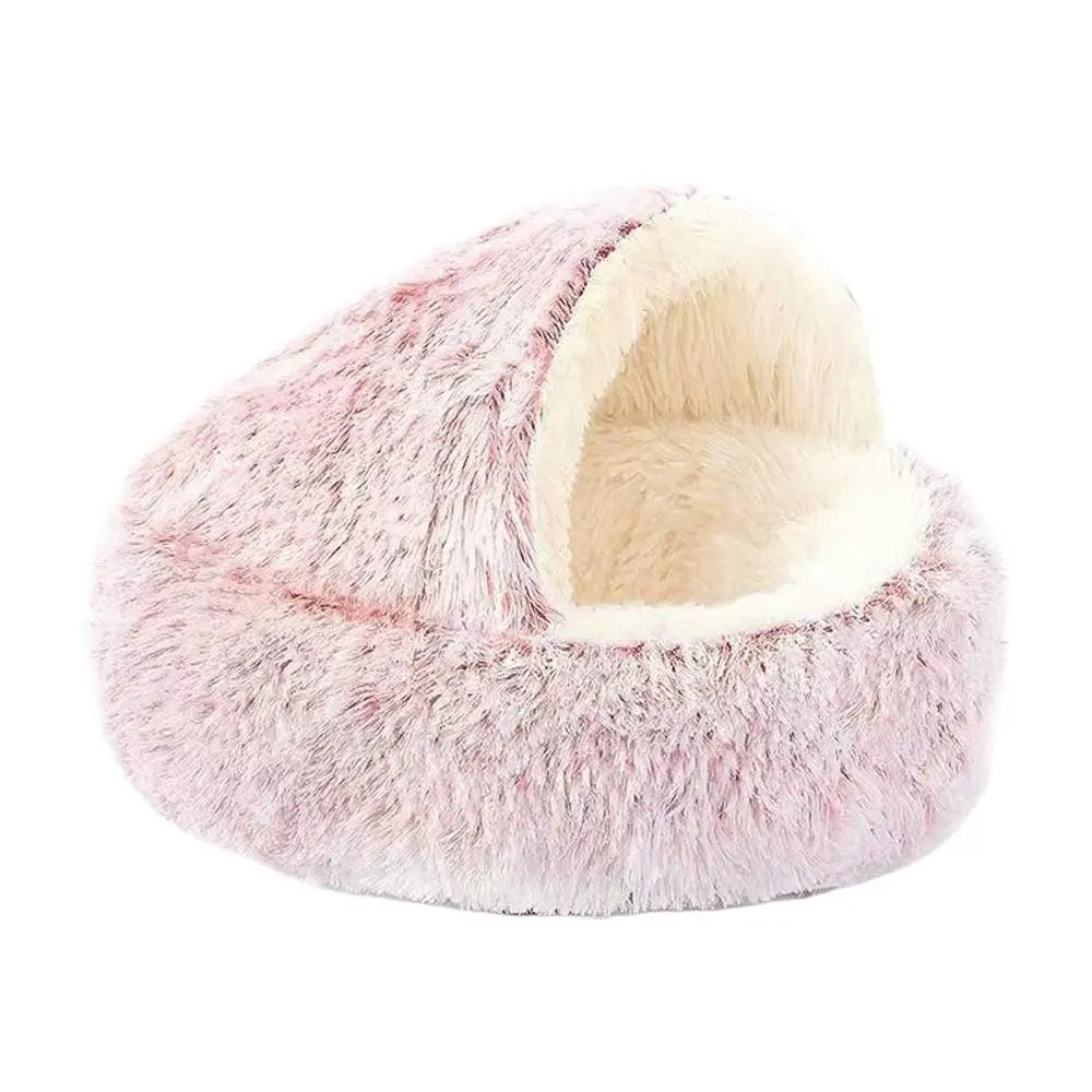 Winter Plush Round Cat Bed 2 In 1 Sleeping Nest For Small Dogs