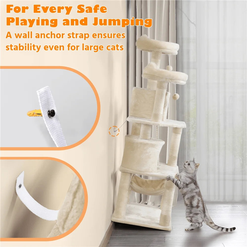 Cat Tree Tower With Two Condos Five Sisal Posts Hammock