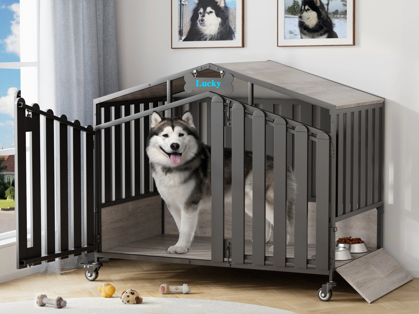 Heavy Duty Dog Crate Furniture Wheels Large Dogs Chew Resistant