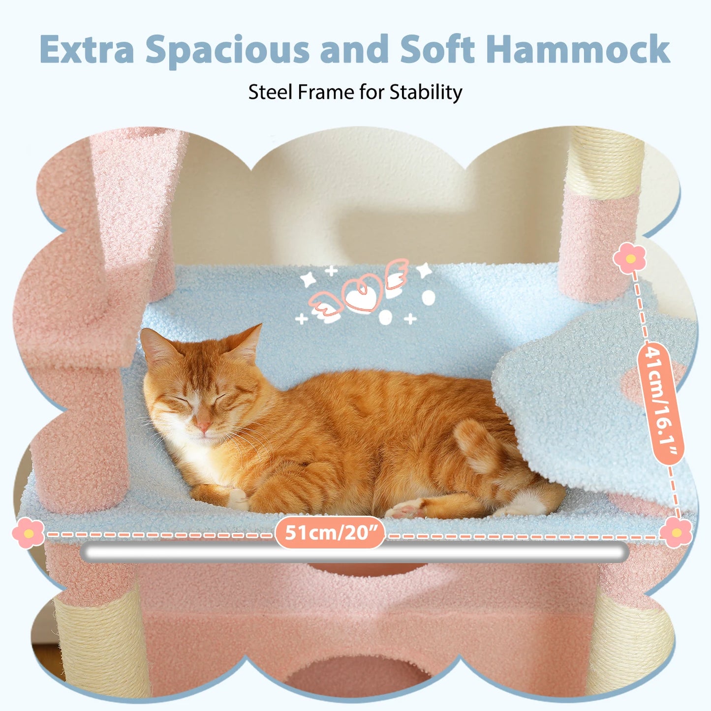 PETEPELA Cat Tree Tower With Sisal Posts, Hammock, Perches, Condos