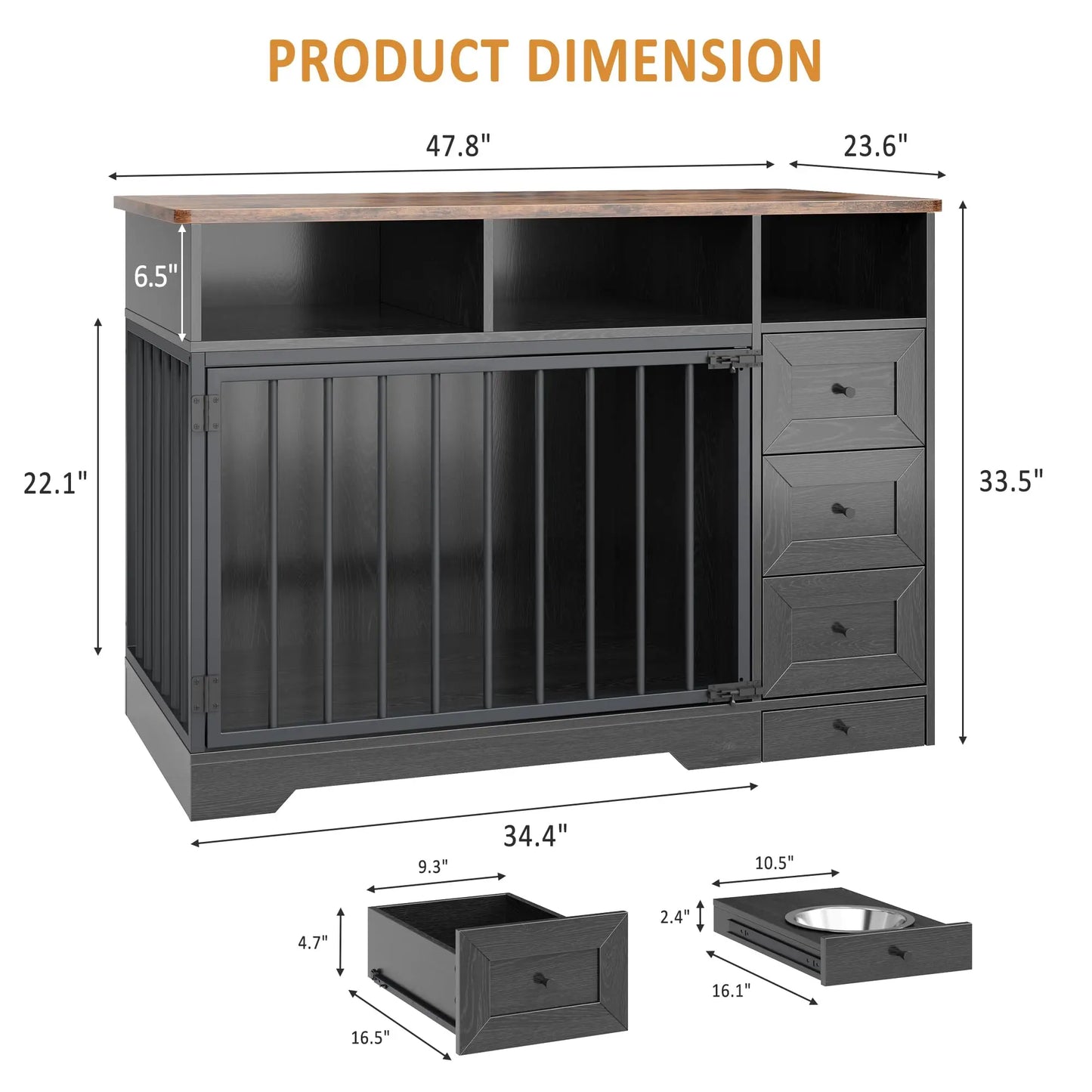 HiMISS Farmhouse Wooden Dog Crate End Table With Six Storage Drawers