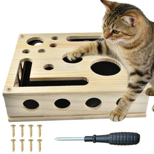 Reinforced Wooden Cat Nail File Scratcher Box With 8 Screws For Indoor Claw Care
