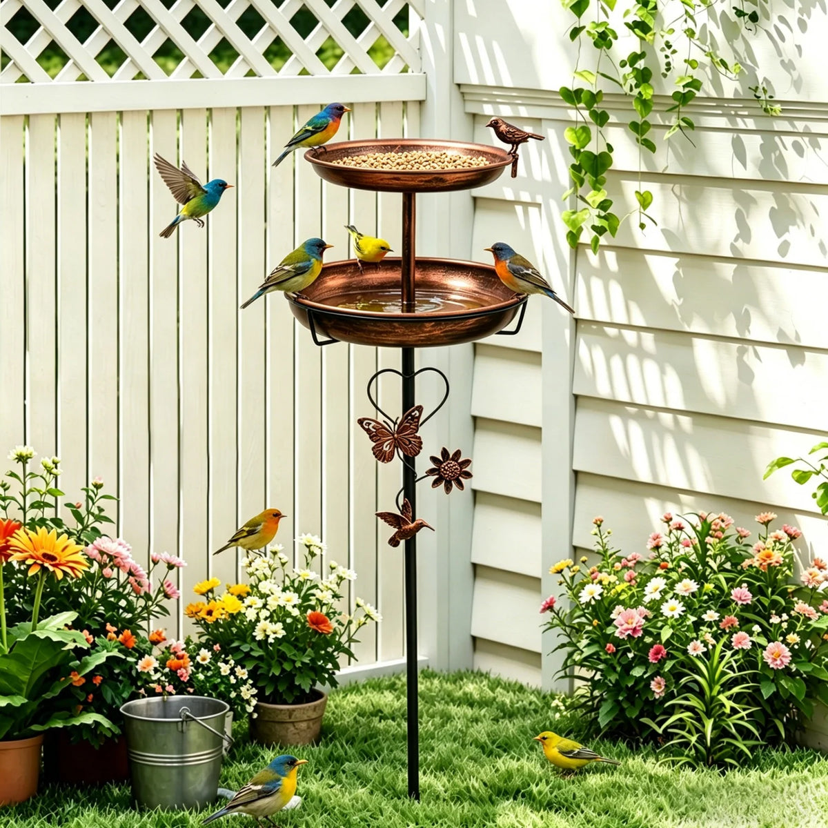 118cm Double Layer Bird Bath Stand for Outside Metal Birdbaths Feeder Bowls with 5-Pronged Base for Garden Patio Yard Lawn Decor