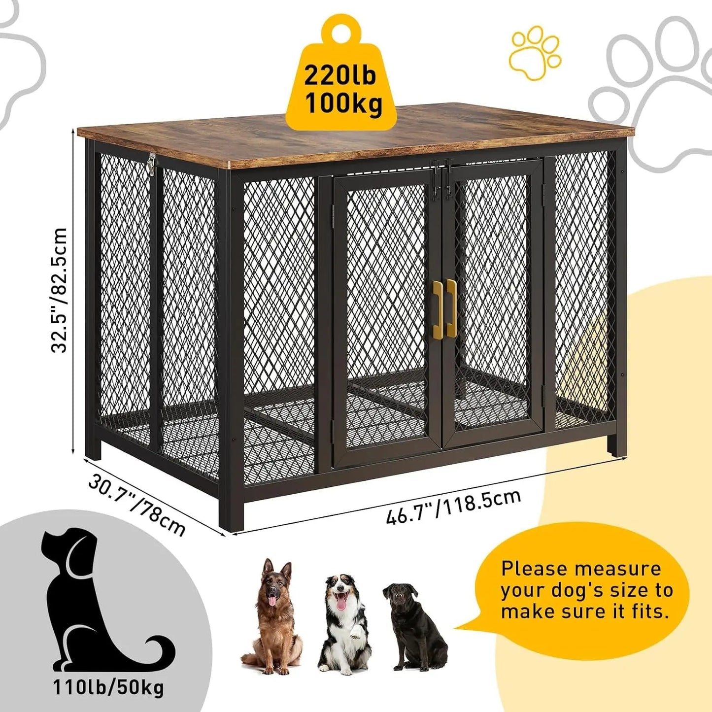 HiMISS Large Wooden Dog Crate Furniture With Top Access Door