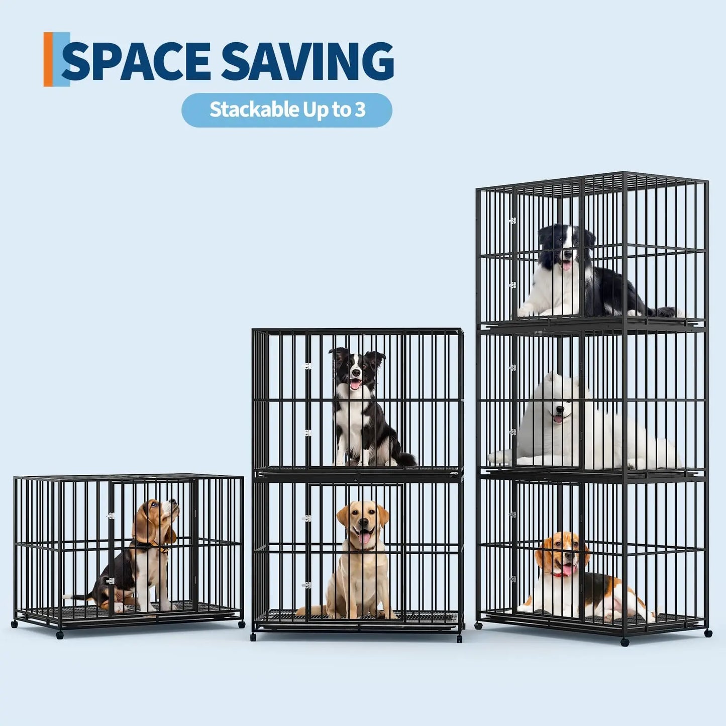 HiMISS Indestructible Heavy Duty Stainless Steel Dog Crate With Wheels