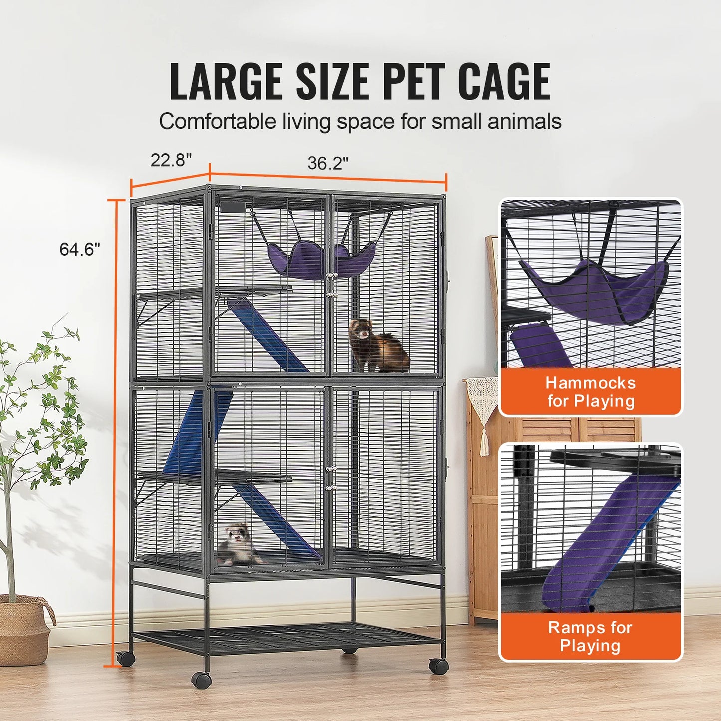 Rolling Metal Ferret Cage Four Tier Small Animal Cage Hamster Rats