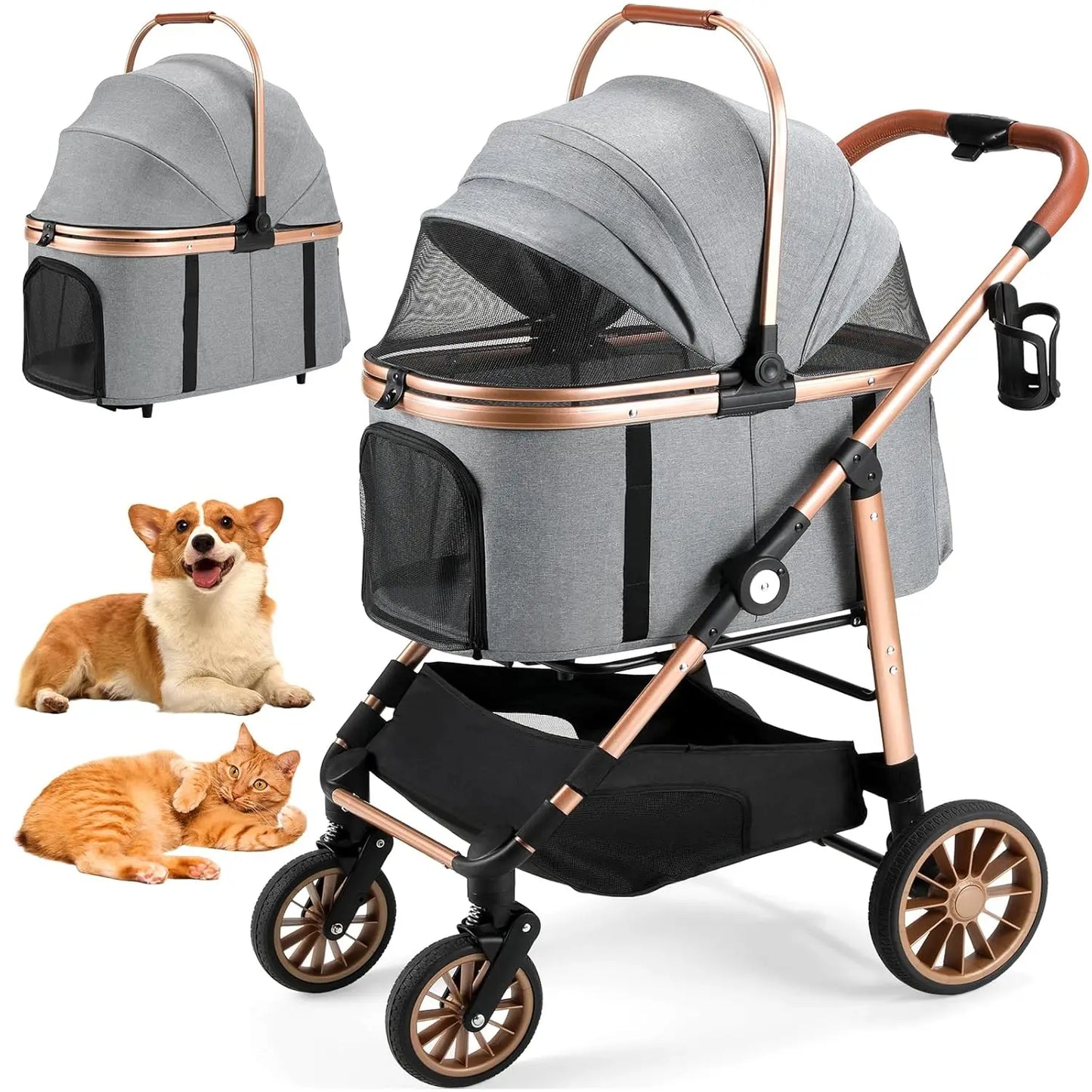 360 Degree Wheels Stroller 2in1 Foldable for Cats and Dogs