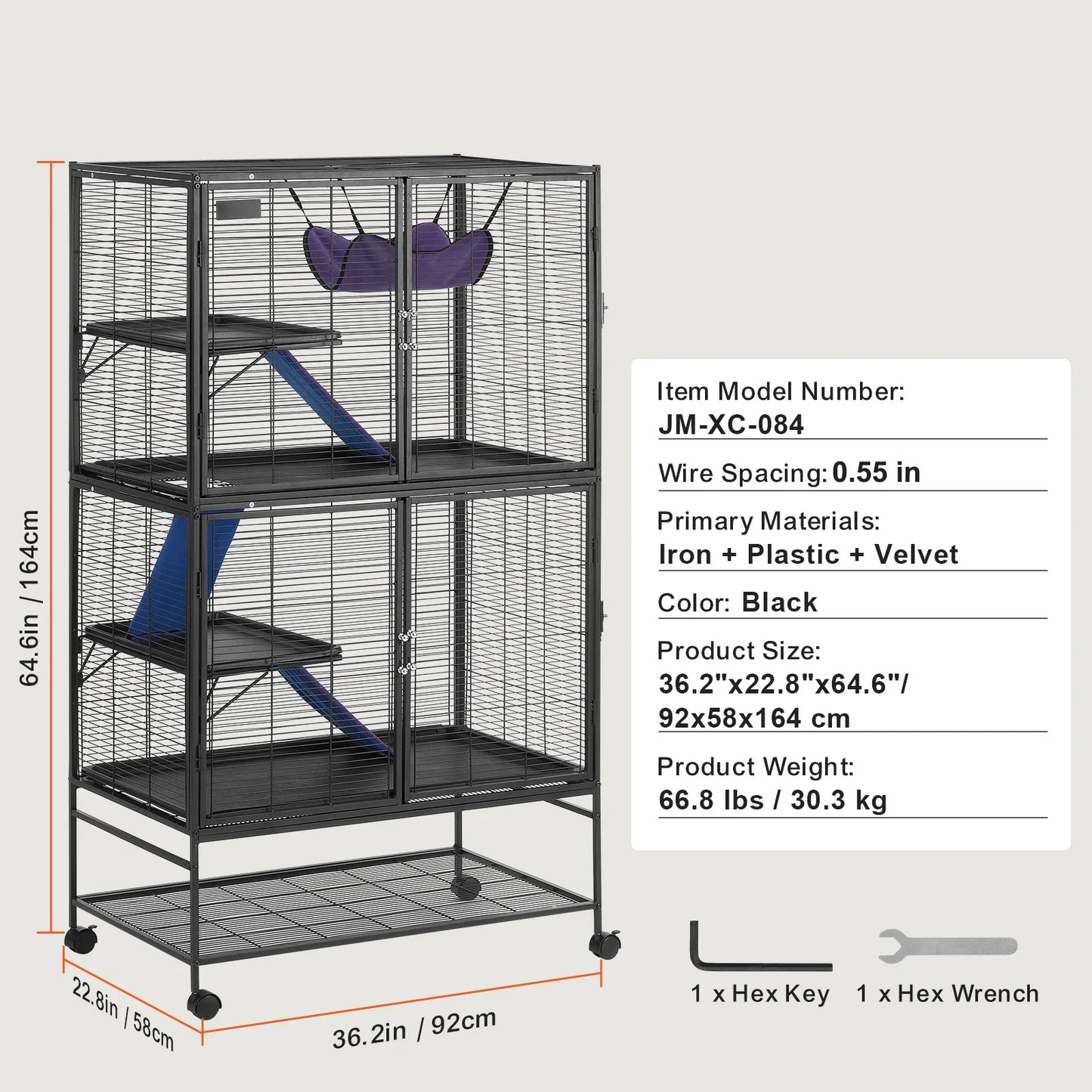 Rolling Metal Ferret Cage Four Tier Small Animal Cage Hamster Rats