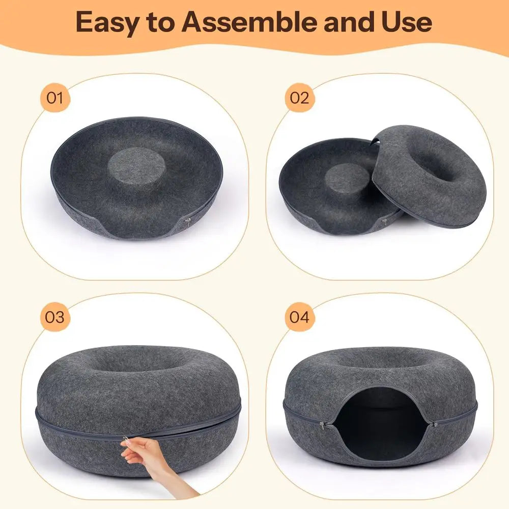 ScratchResistant Cat Cave Bed Donut Tunnel For Indoor Cats Hideaway