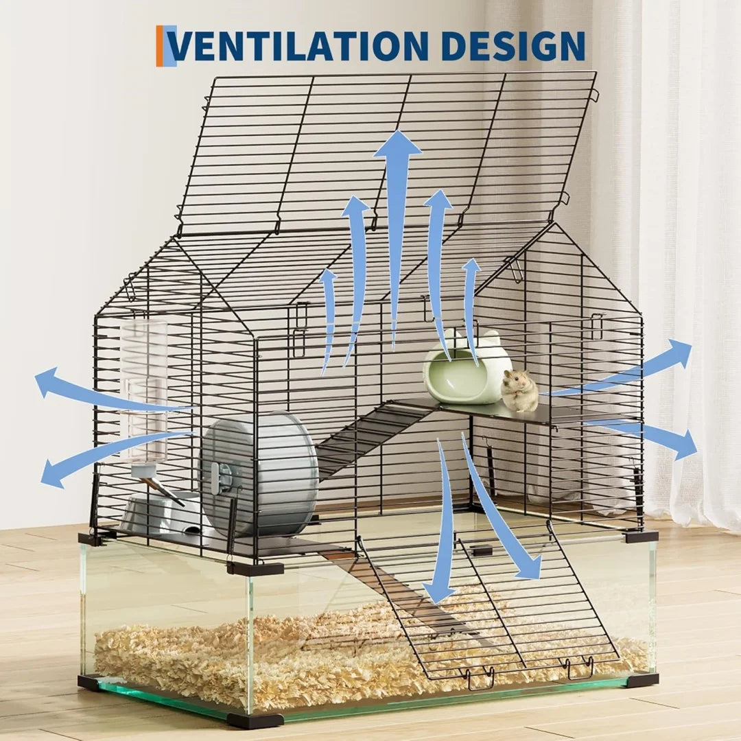HiMISS 3 Tier Hamster Enclosure With Glass Panels For Viewing