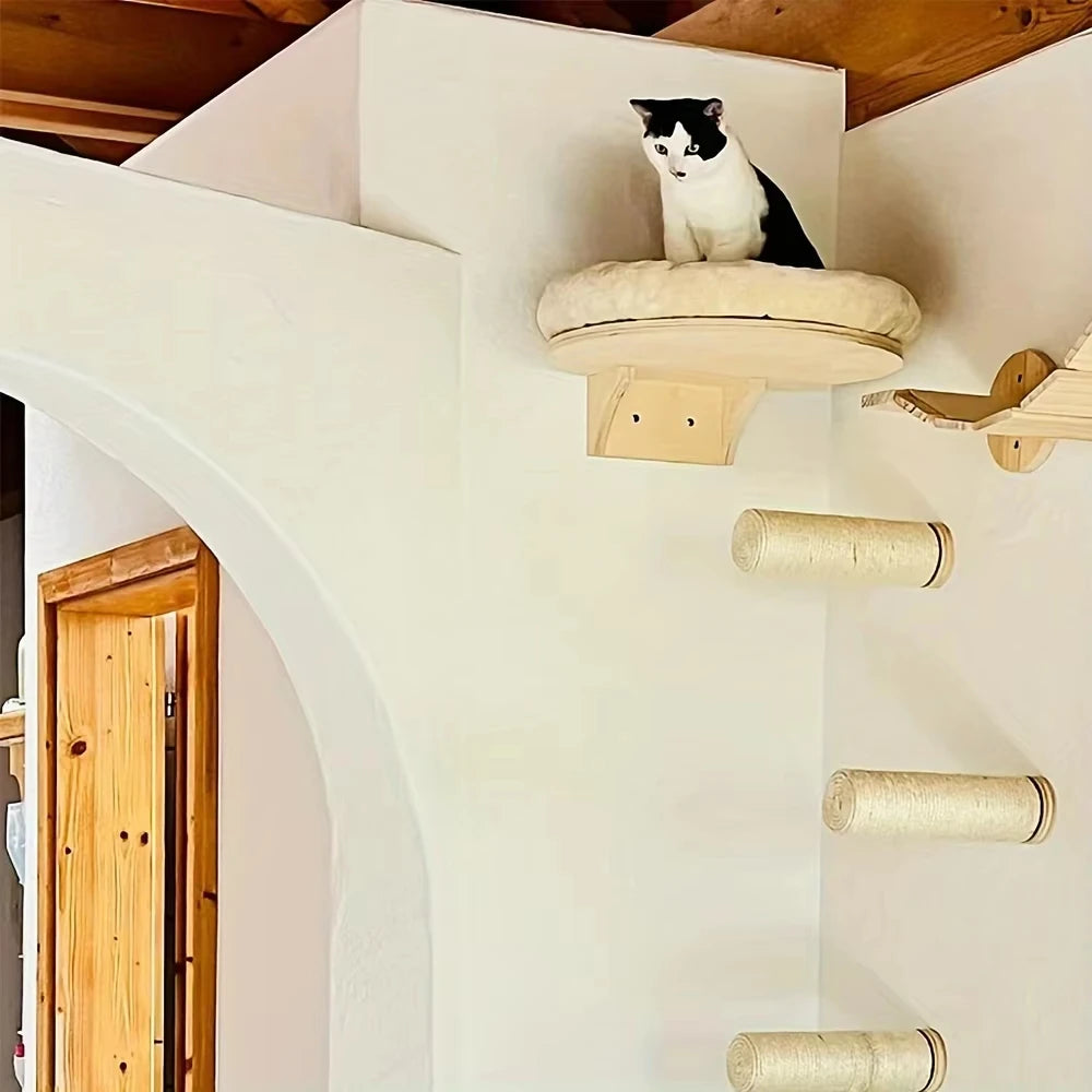 Wall Mounted Solid Pine Wood Cat Hammock Climbing Platform