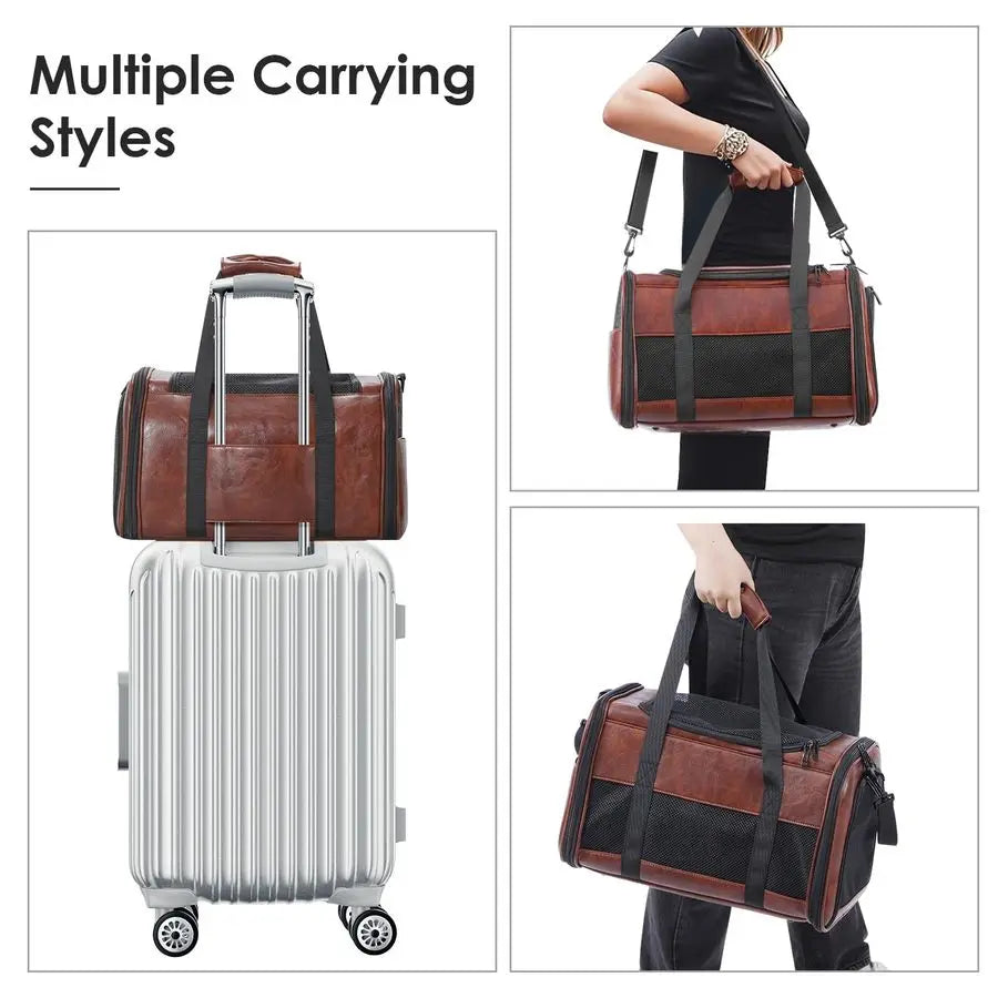 Leather Dog Carrier Airline Approved Soft Sided Pet Carrier