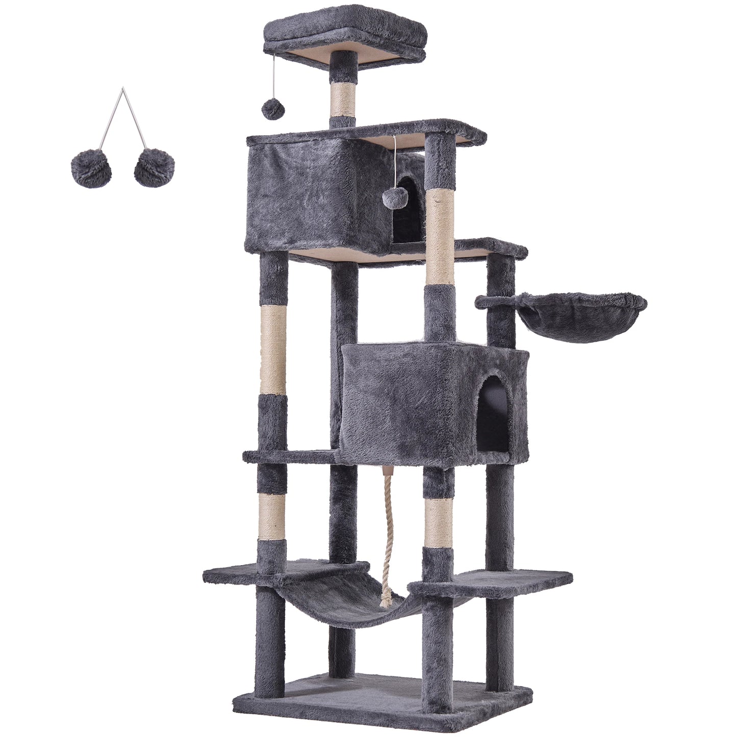 JHK Cat Tree Tower 66 Inch Large Multi Level Cat Climbing Tower with Condo Natural Sisal Scratching Posts Pet House for Indoor