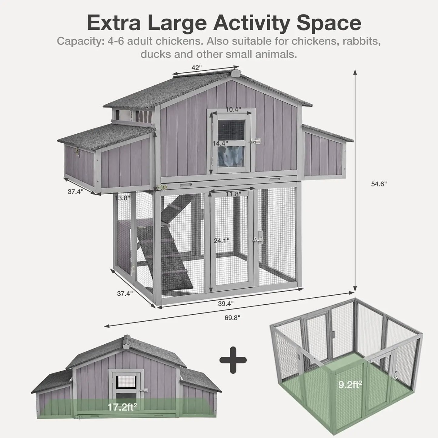 Foldable Large Chicken Coop With Nesting Boxes And Leakproof Tray