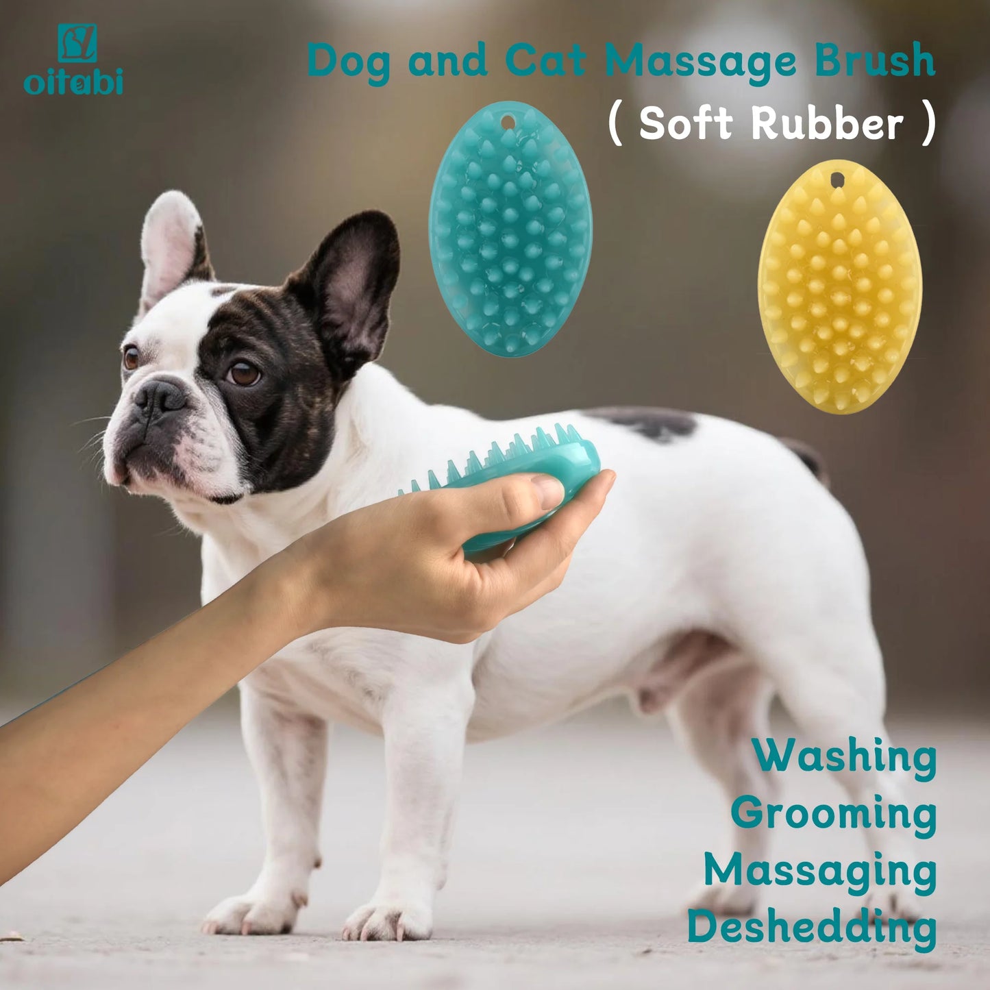 Oitabi Soft Rubber Pet Brush For Short Hair Dogs And Cats Deshedding Massaging