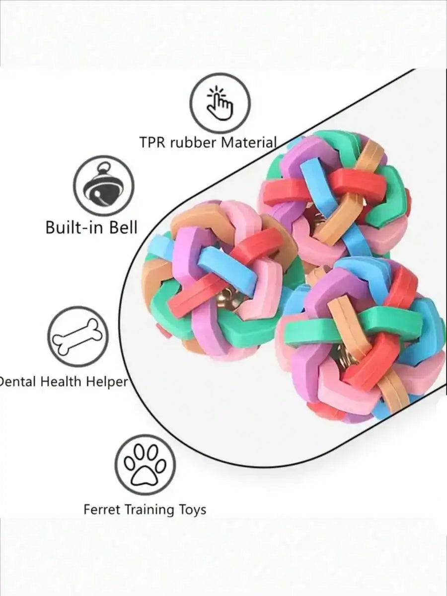 Ferret Toy With Bell - Colorful Squeaky Chew Ball For Small Pets