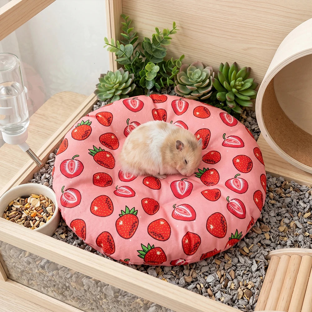 Fruit Print Round Breathable Hamster Bed Cushion Nest For Small Pets
