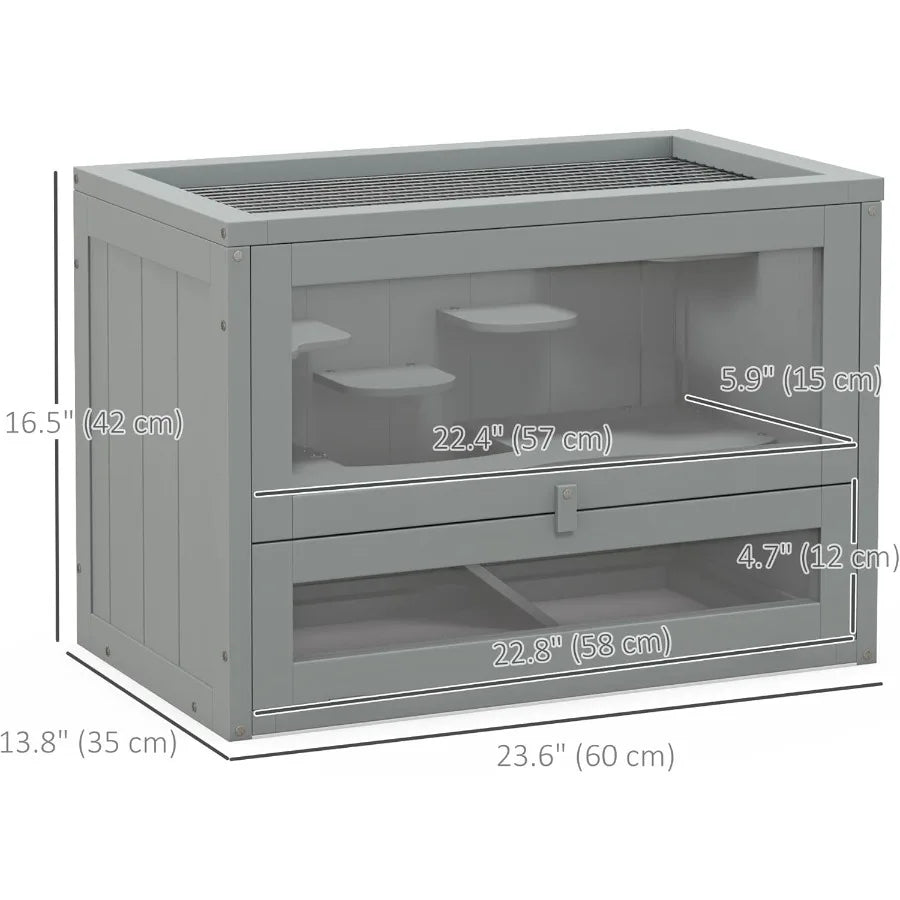 Fir Wood 2 Level Hamster Cage With Open Front Door