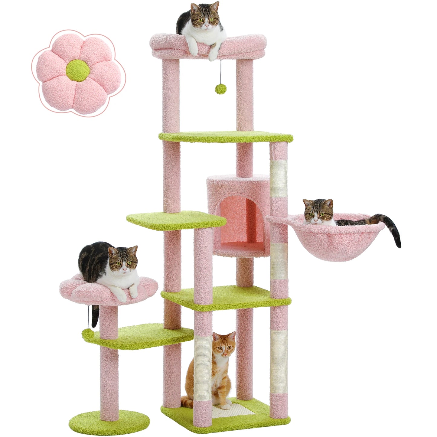PEQULTI Multi-Level Cat Tree Tower With Scratching Posts Hammock