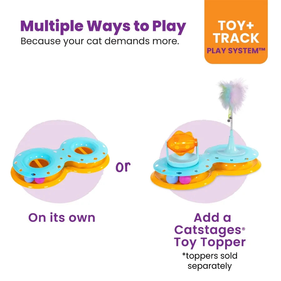 Meowsome Infinity Ball Track for Cats, Figure-8 Shaped, Compatible with 2-in-1 Topper Toys, Blue