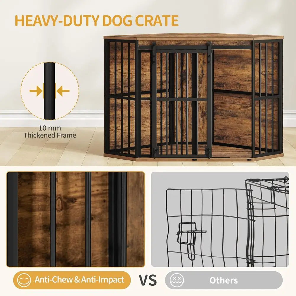 Corner Dog Crate Furniture With Barn Door Heavy Duty Indoor Kennel