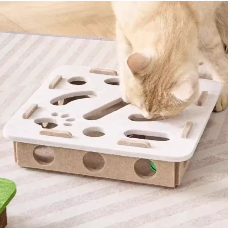 Interactive Cat Toy Maze Puzzle With Bell Balls Felt Tunnel