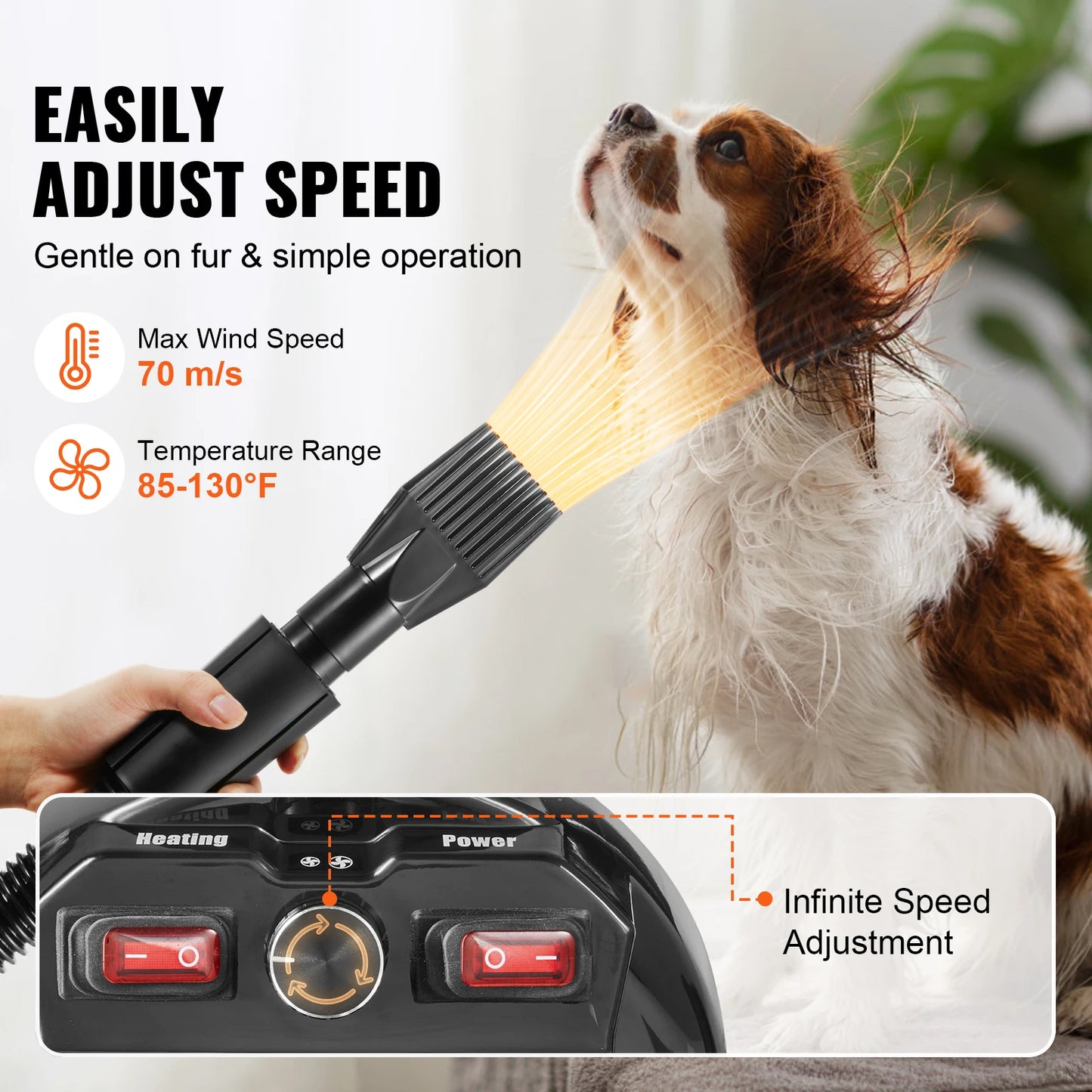 SucceBuy 2000W Dog Blow Dryer With Adjustable Speed Nozzle