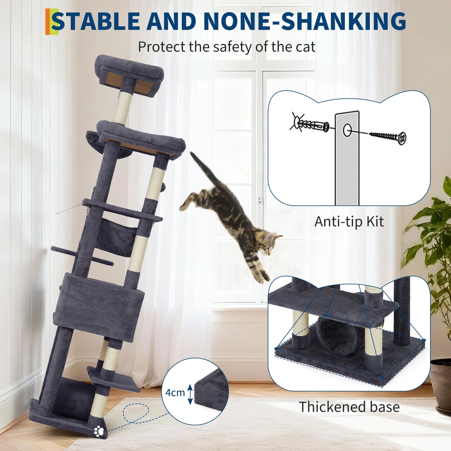 HiMISS Five Tier Cat Tree Tower With Scratching Posts And Hammock