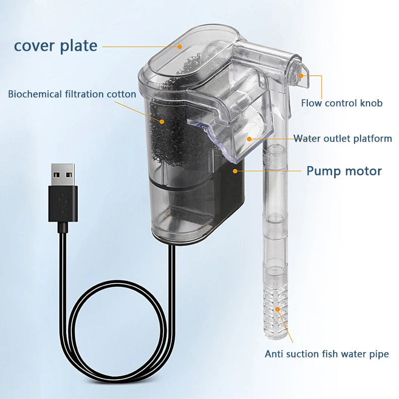 USB Suspended Mini Filter For Fish Tanks 2.5W USB Powered