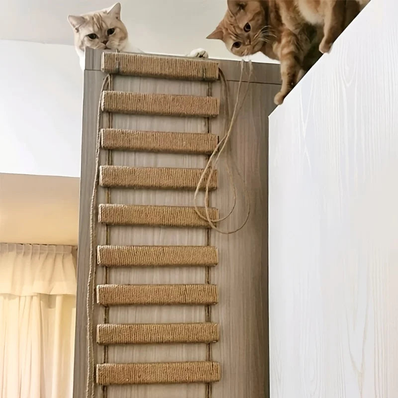 Multi Level Cat Ladder Indoor Bridge With Sisal Scratching Post And Plush Steps