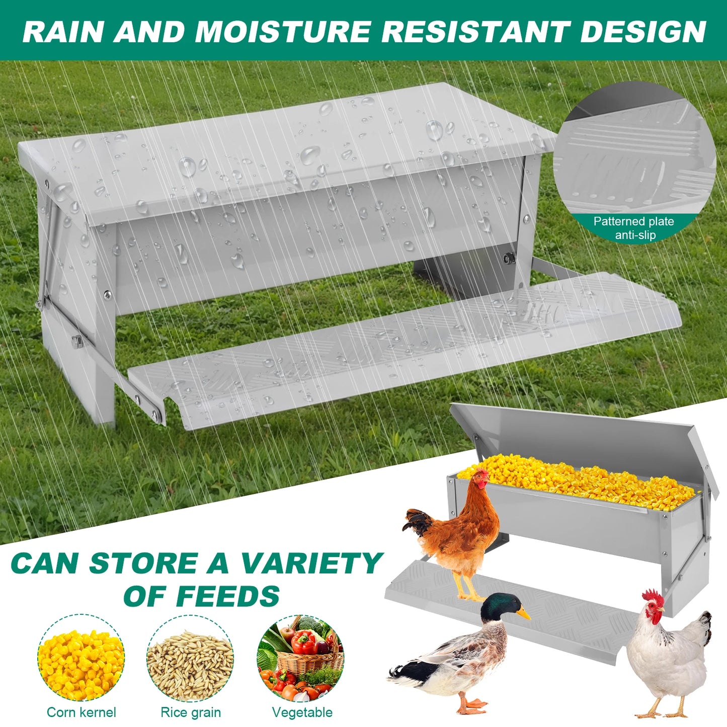 Treadle Automatic Chicken Feeder With Weatherproof Lid For Poultry Rat Proof